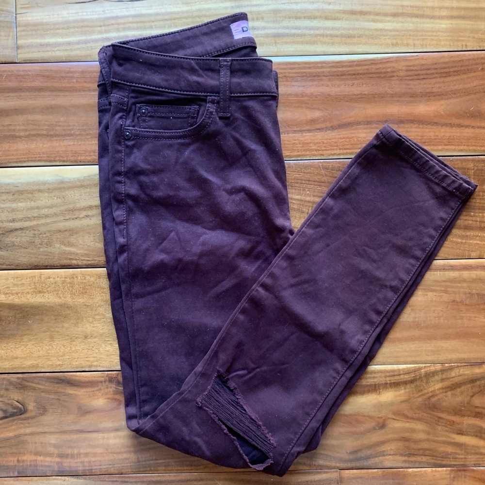 DL1961 burgundy distressed jeans